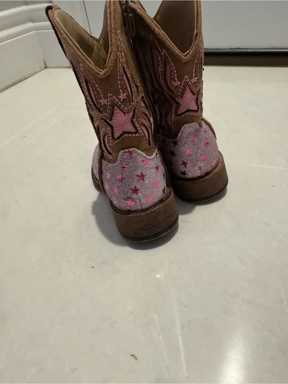 Roper Toddler Metallic pink and hot Pink Star Western Boot